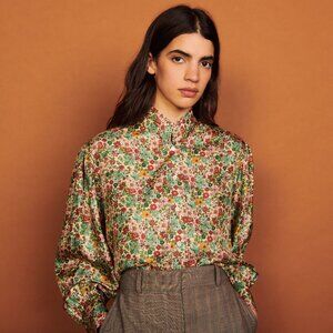 Sandro Floaty Printed Silk Shirt • Size 4